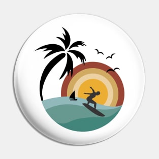 Retro Sun Ocean View Surfer Pin