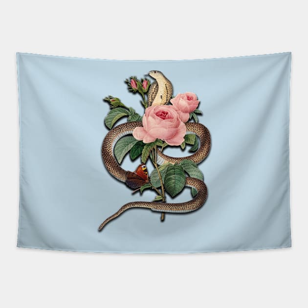 Vintage Cobra and Pink Roses Tapestry by chimakingthings