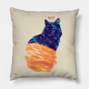 Pretty Princess Truffle Cat Orange and Blue Gouache Digital Painting Pillow