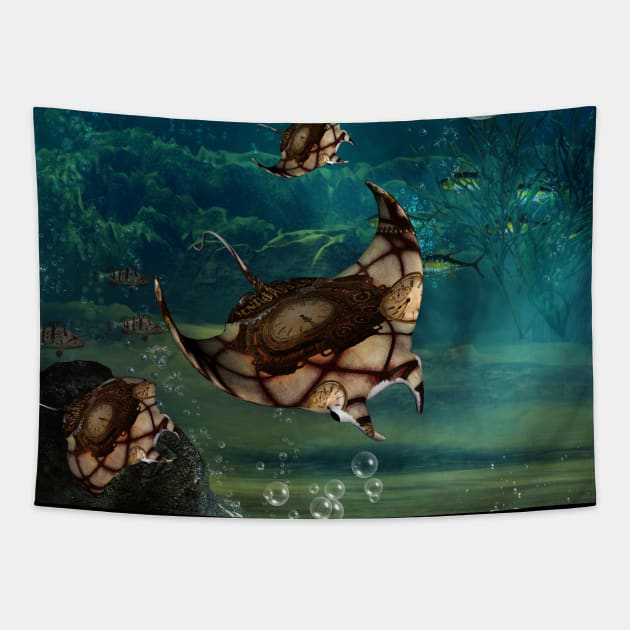 Awesome steampunk manta ray in the deep ocean Tapestry by Nicky2342