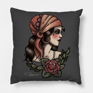 Retro Gypsy Tattoo Art Pillow