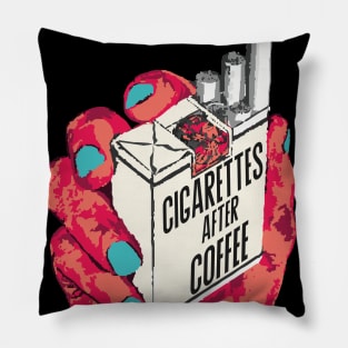 Cigarettes After Coffee Vintage Aesthetic Retro Art for Caffeine and Nicotine Addict Pillow