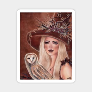 Willow witch with owl Art by Renee Lavoie Magnet