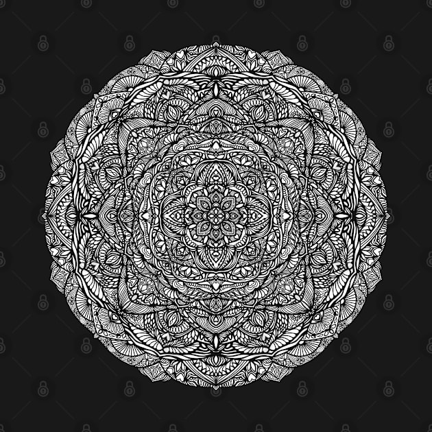 Mandala a Lovely - Intricate Black and White Digital Illustration, Vibrant and Eye-catching Design, Perfect gift idea for printing on shirts, wall art, home decor, stationary, phone cases and more. by cherdoodles