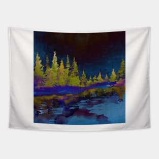 Landscape Neck Gator Night Forest Lake Reflection Tapestry