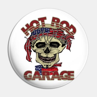 Hot Rod Garage - Skull - American Flag Pin