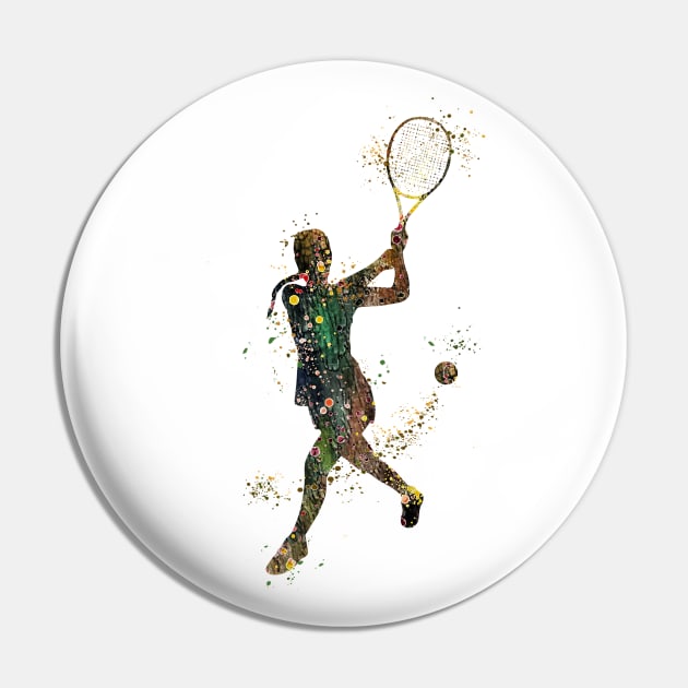 Tennis Girl Player Backhand Shot Watercolor Pin by LotusGifts