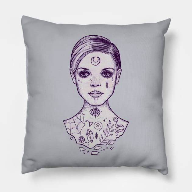 Tattooed Witch Girl Pillow by Robyn-Jade