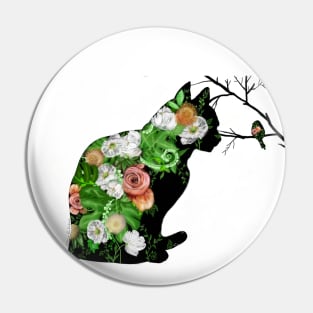 Floral Cat Silhouette Pin