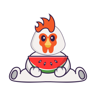 Cute chicken eating watermelon. T-Shirt