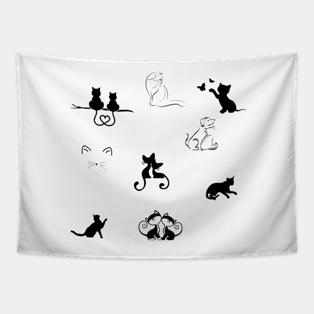 Cats 4 Black & white Tapestry by Invisibleman17