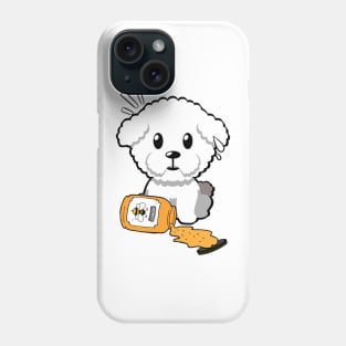 Cute furry dog spilled a jar of honey Phone Case