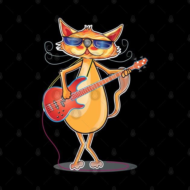 funny cat wearing sunglasses playing bass by ArticArtac