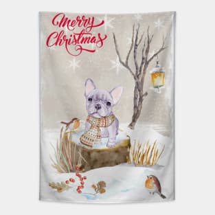 French Bulldog Puppy Merry Christmas Santa Dog Tapestry