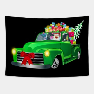 Merry Christmas Santa Green Car & Gifts Tapestry