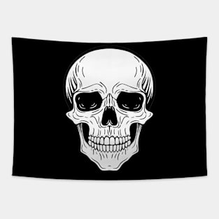 graphic drawing of a skull, black and white illustration Tapestry