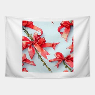 Watercolor red bow red ribbon Tapestry