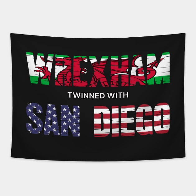 WREXHAM SAN DIEGO WELSH AMERICAN FLAG WORDS Tapestry by MarniD9