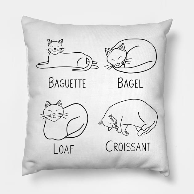 4 Bread Cats (black) Pillow by carolinewillustration