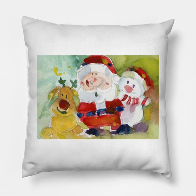 Rudolph, Santa and Frosty after a few beers. Pillow by dfrdesign