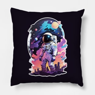 astronaut galaxy town Pillow