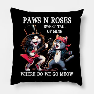 Purrfectly Edgy Cat Gun N' Rose Merch Pillow