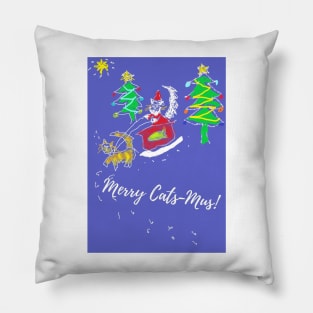 Merry Cats-Mus Funny Cat Santa Sleigh Pillow