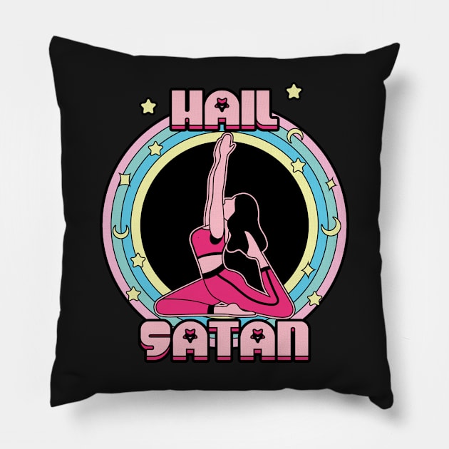 Yoga Pose Hail Satan Pillow by Daribo