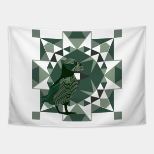 Geometrical Green Puffin Tapestry