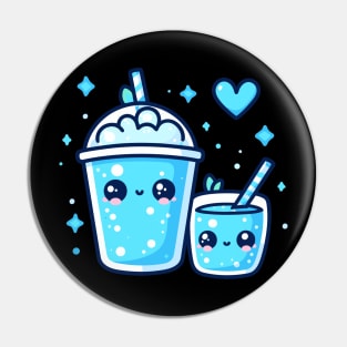 Cute Blue Boba Tea Drink in Kawaii Style with a Heart | Kawaii Food Art Lover Pin