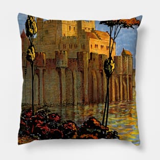 Vintage Travel Poster Belgium Ghent Pillow