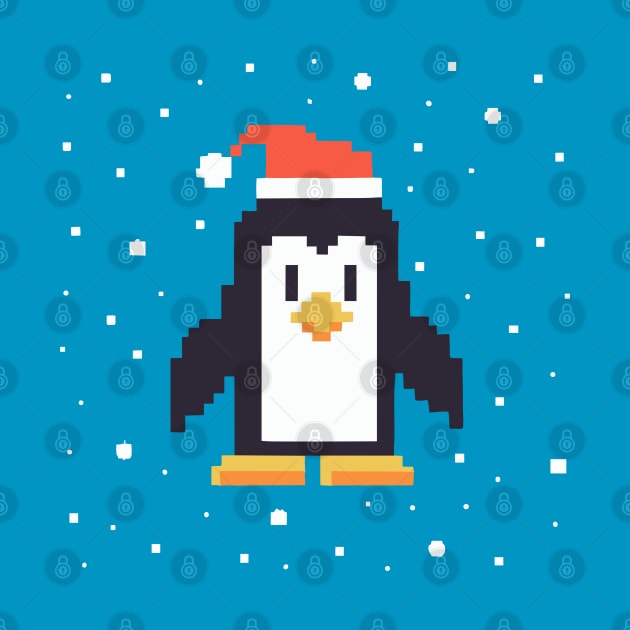 Merry Christmas Pixel Art Penguin by Thewondercabinet28
