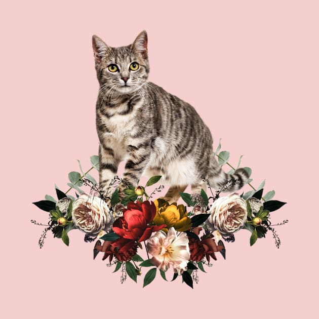 Flowers Cat Cute Cat Collage Illustration by Foxxy Merch