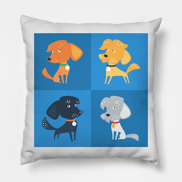 Cartoon cute funny dogs Pillow by kavalenkava