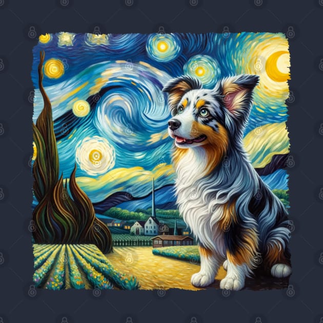 Starry Miniature American Shepherd Dog Portrait - Pet Portrait by starry_night