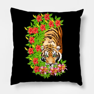 Tiger Tropical Cat Floral Palm Leaves Pillow