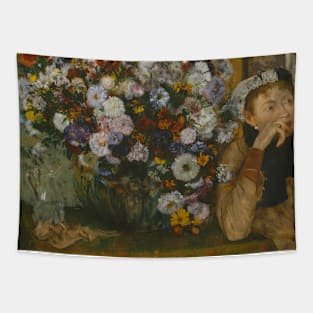 A Woman Seated beside a Vase of Flowers by Edgar Degas Tapestry