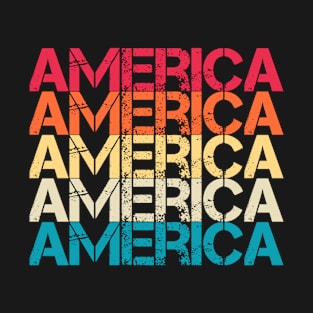 America Retro Vintage Distressed Repeated Text Gift T-Shirt