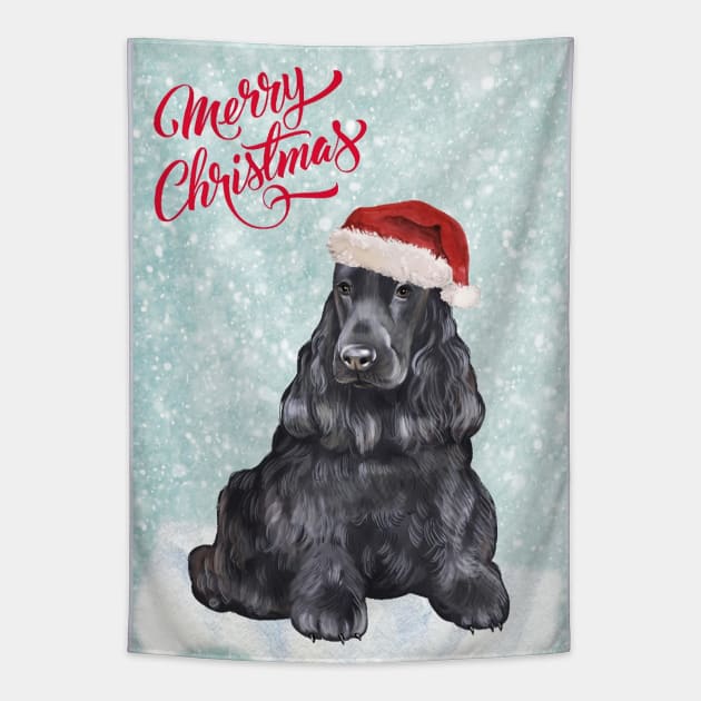 Black Cocker Spaniel Merry Christmas Santa Dog Tapestry by Puppy Eyes