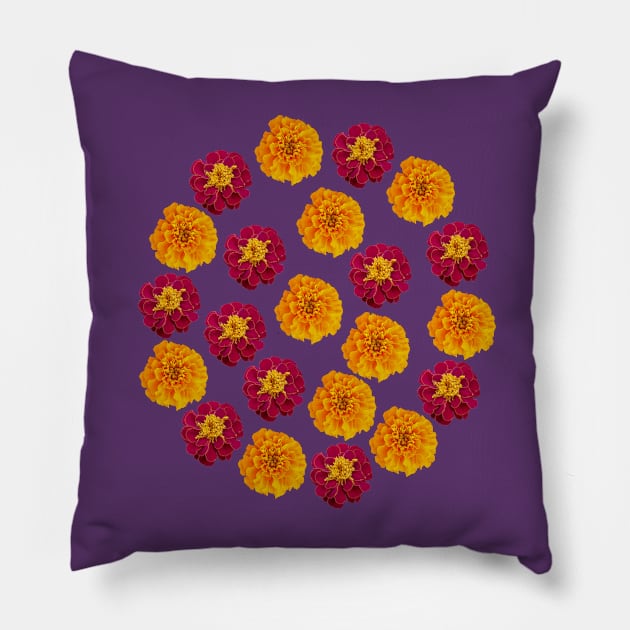 Red and Orange Marigold Floral Group Pillow by ellenhenryflorals