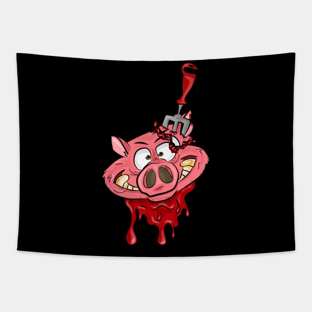 Porky Pig Head with Pinned Fork On Left Ear Tapestry by edmproject