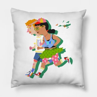 Running couple with bird Pillow