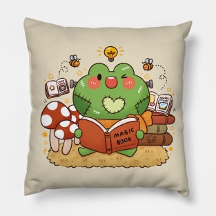 Cute Frogeinstein with Magic Spell Book Pillow