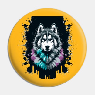 Malamute Watercolor Stencil Artwork Pin