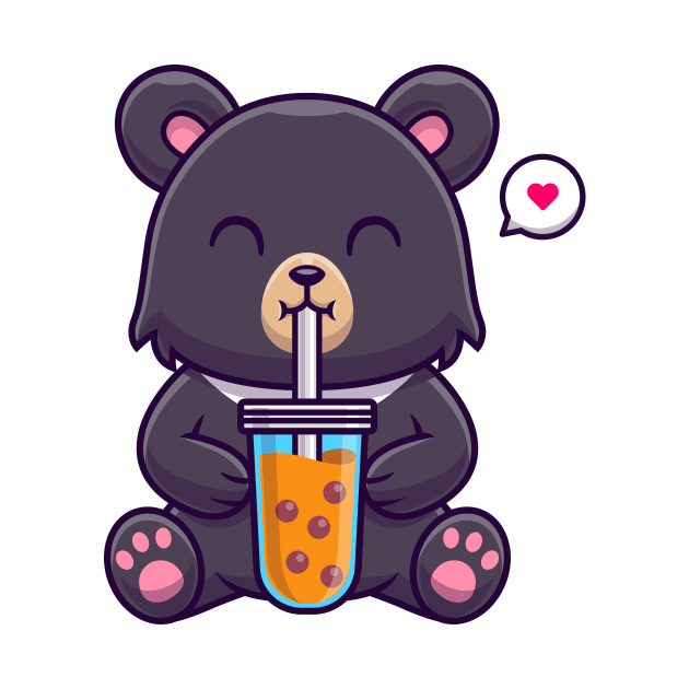 Cute American Black Bear Drink Boba Milk Tea Cartoon by Catalyst Labs