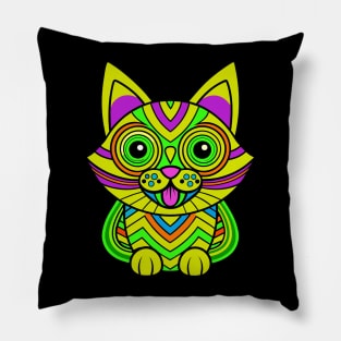 Trippy Cat Psychedelic Vibrant Pillow