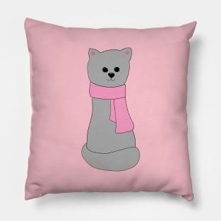 Cat in Pink Scarf Pillow