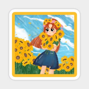 A Girl in Sunflower Garden Magnet