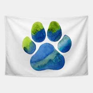 Blue Green Paw Print Tapestry