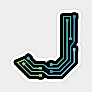 Alphabet J Circuit Typography Design Magnet